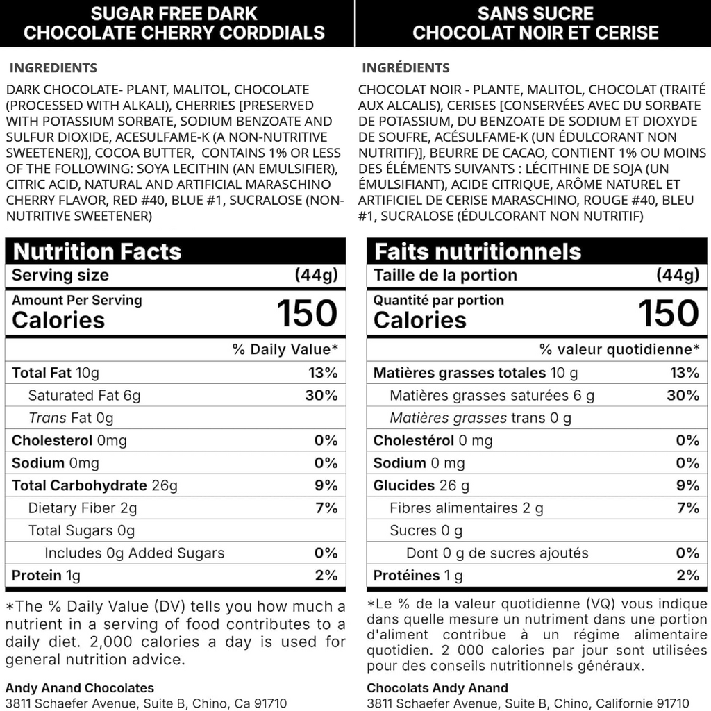 Andy Anand Sugar-Free Belgian Dark Chocolate Cherry Cordials, 25 pc – Plant-Based, Liquid Center, Diabetic-Friendly, Birthday Gift Box