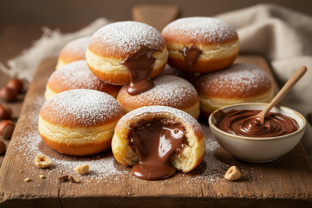 Handcrafted Mini Chocolate Hazelnut Filled Bomboloni (Italian Donut Pastries)